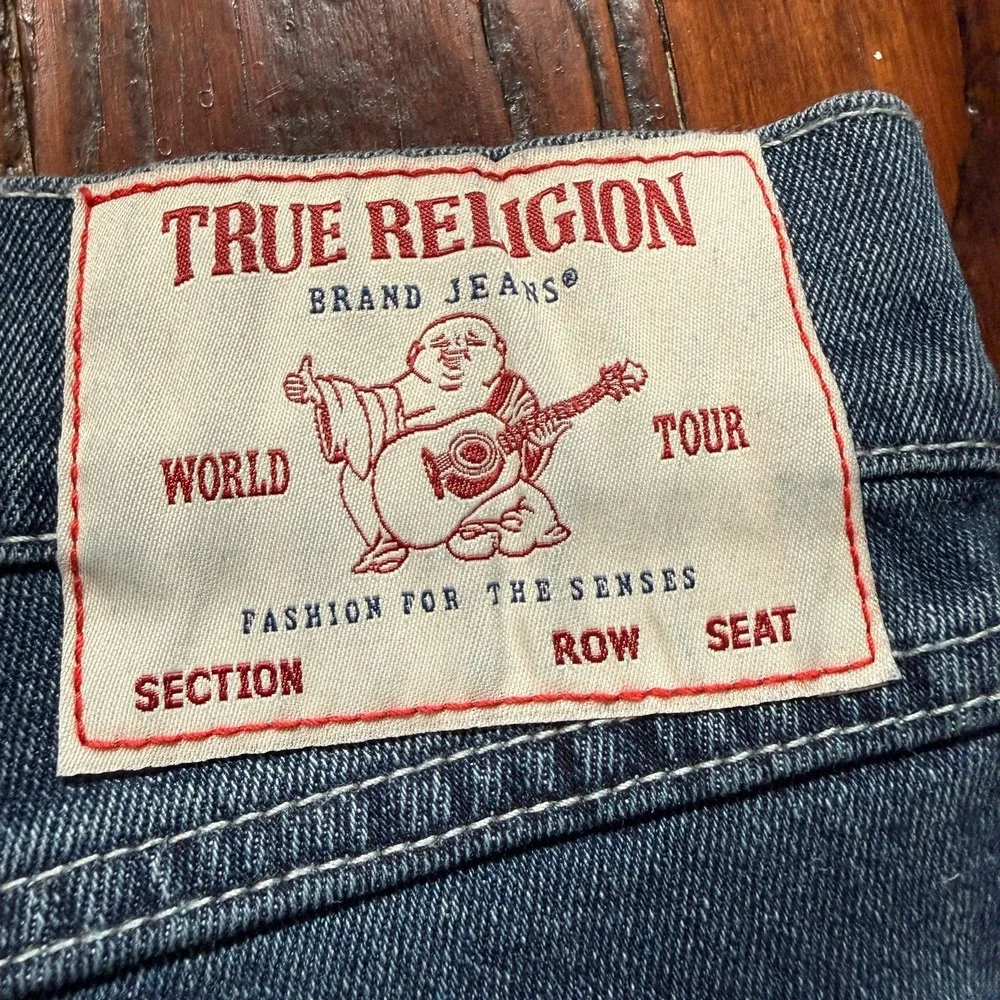 True Religion Jeans Mens 36x34 Blue Ricky Relaxed Straight Flap‎ Faded Whiskers